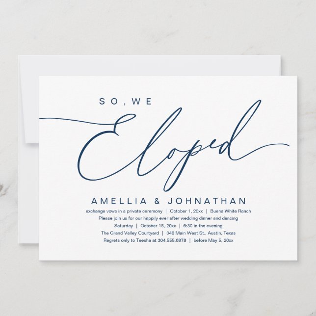 Vi Elope, Romantic Bröllop Elopement Party Inbjudningar (Framsida)