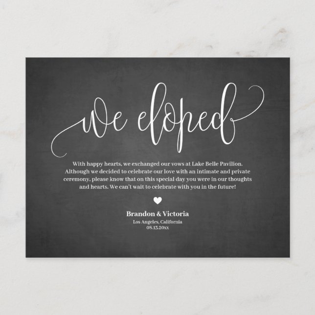 Vi Elope | Skriptutskrift för Söt av kalkkort Meddelande Vykort (Framsida)