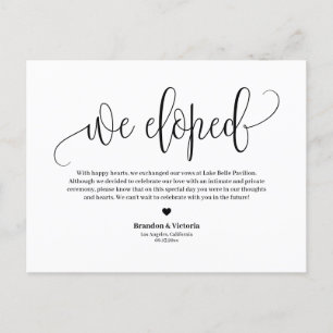Vi Elope Svart Söt Script Bröllop Elopement Meddelande Vykort
