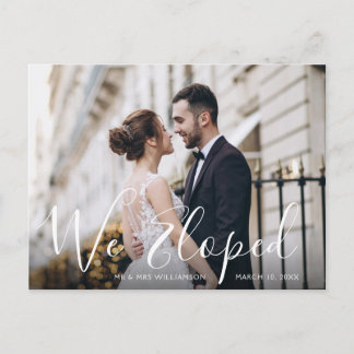 VI ELOPED | roligt-skript bröllop-meddelande Vykort