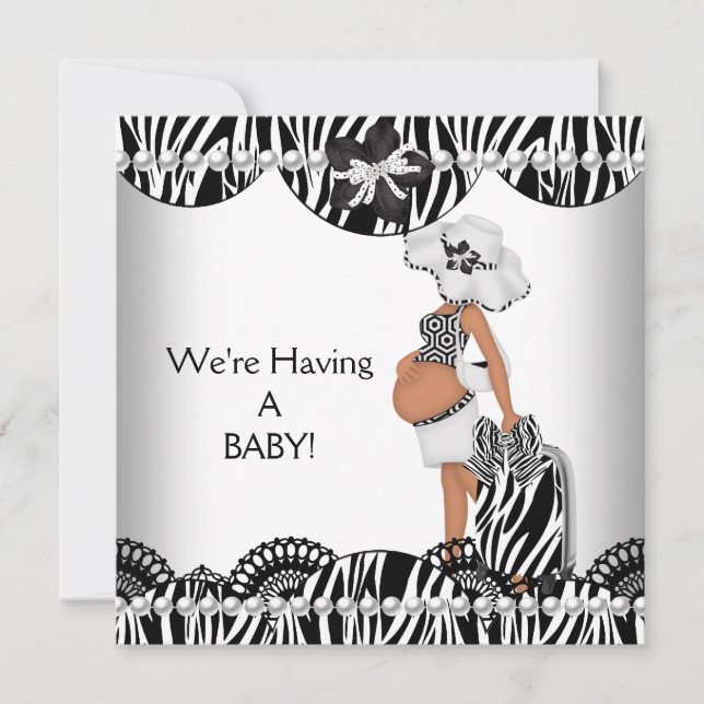 Vi Får En BABY! Svart Vit Zebra Väntar Meddelande (Framsida)
