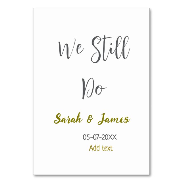 Vi firar fortfarande bröllop-årsdagen av grått gul bordsnummer (Framsidan)