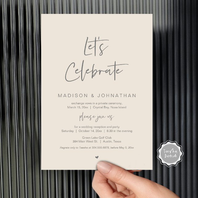 Vi firar med oss, Bröllop Elopement Party Inbjudningar (Let's celebrate, Wedding Elopement Party Invitation Party, Printed and Template File.)