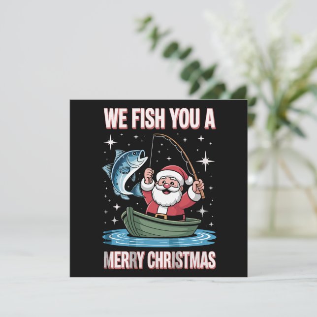 Vi fiskar en glad jul fiskare jultomten julkort (Stående Fram)
