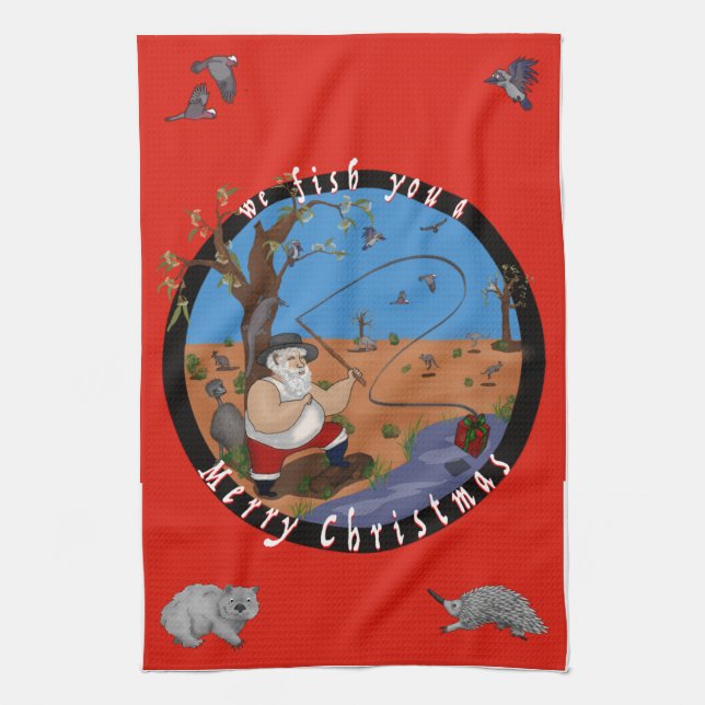 Vi fiskar en God jul - Aussie tehandduk Kökshandduk (Vertikal)