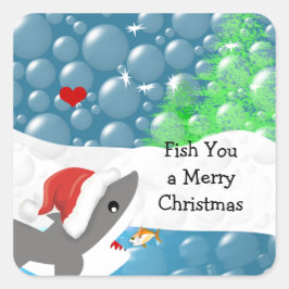 Vi fiskar en God jul-haj Fyrkantigt Klistermärke