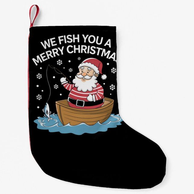 Vi fiskar er en glad jul fiskare fiske  liten julstrumpa (Framsidan)