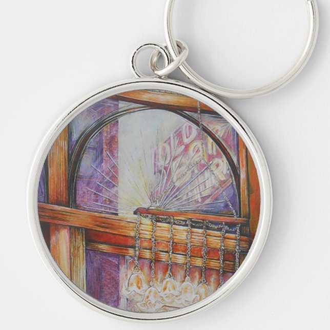 Vi flyger alla månar runt samma ljus. rund silverfärgad nyckelring (Framsidan)