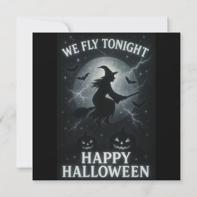 Vi flyger kvällsinbjudan Platinum/Black Halloween Inbjudningar (Framsida)