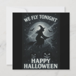 Vi flyger kvällsinbjudan Platinum/Black Halloween Inbjudningar