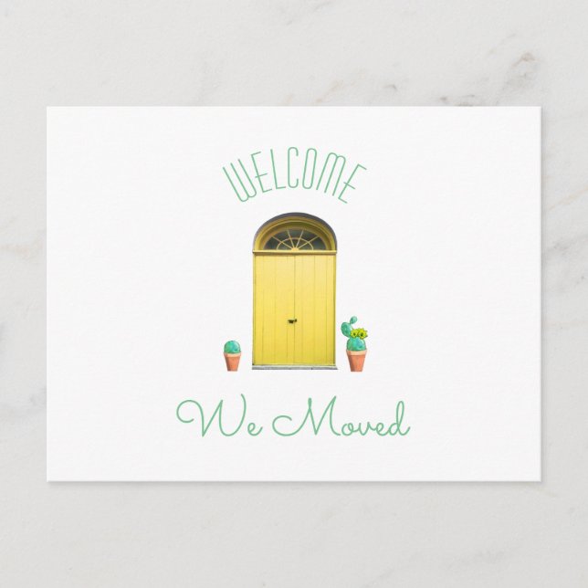 Vi Flyttade Ny Adress Sydväst Gul Dörr Kaktus Meddelande Vykort (Framsida)