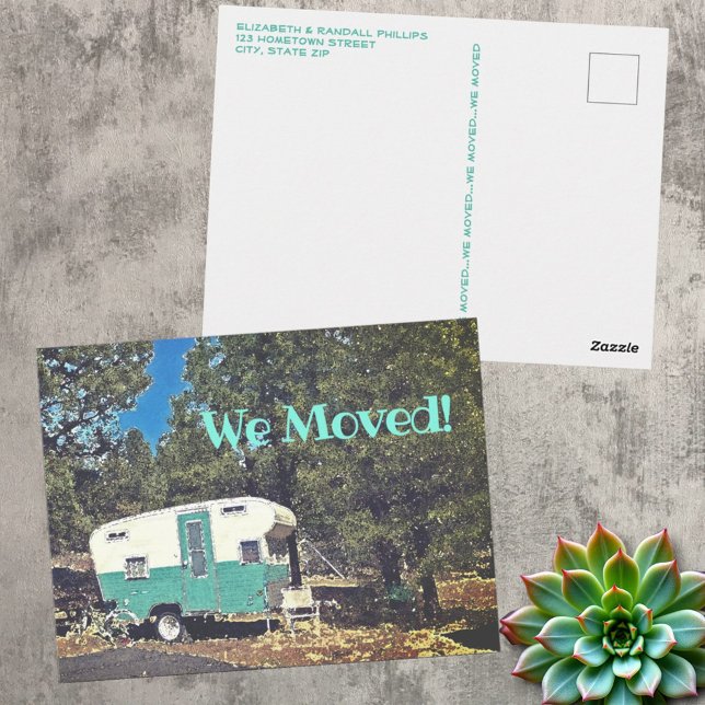 Vi Flyttade Tillkännagivande Vintage Camping Trail (address change template postcard front & back)