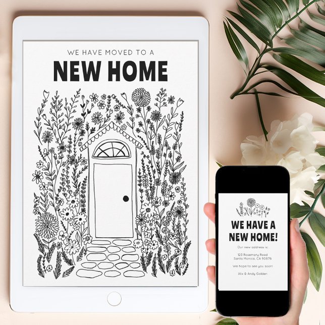 Vi Flyttat Adress Byt grafikkort för dörröppning Inbjudningar (We Have Moved Address Change Garden Door Digital Invitation electronic card)