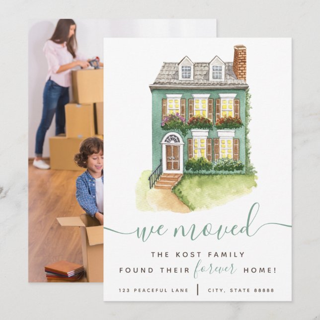 Vi Flyttat att vi hittade våra andra hemannonserin Inbjudningar (Fram/baksida)