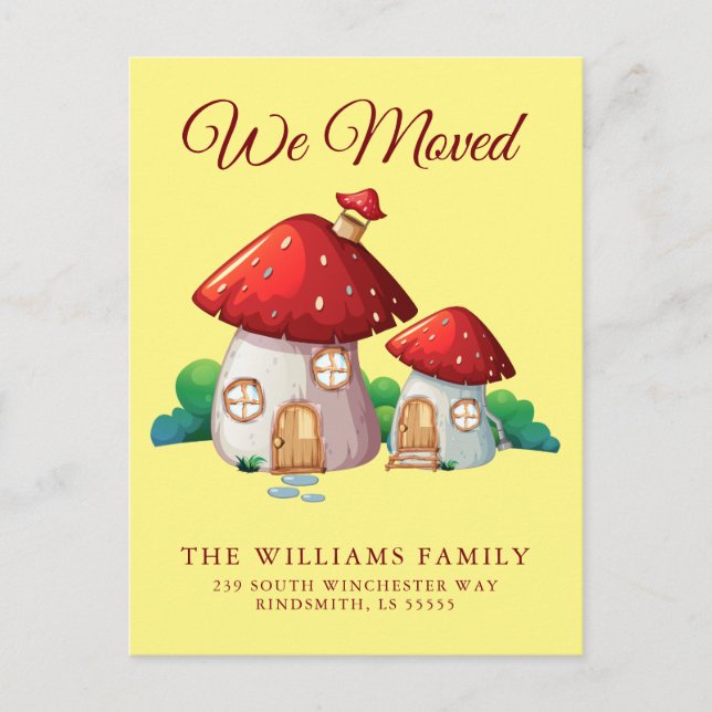 VI FLYTTAT | Cute Woodland Forest Mushroom Meddelande Vykort (Framsida)
