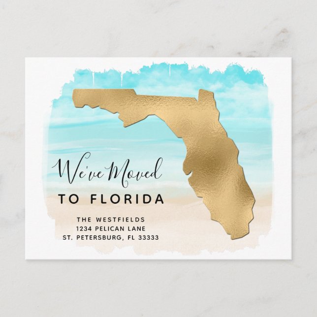 Vi Flyttat Florida Karta Beach Scene Ny adress Meddelande Vykort (Framsida)