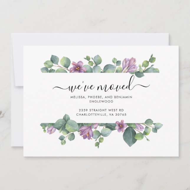 Vi Flyttat Flytta av vattenfärgen Eucalyptus Meddelande (Framsida)