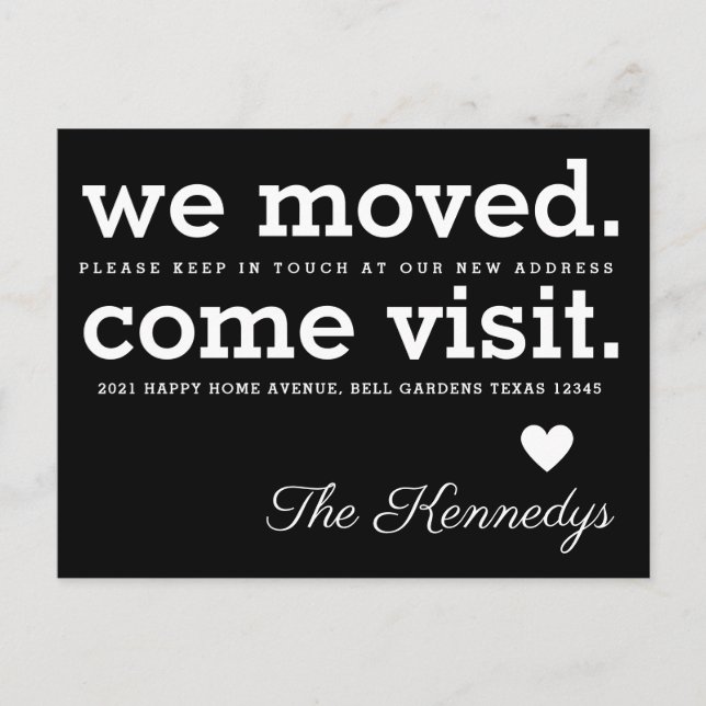 Vi Flyttat Kom Visit Typography Black White Flytta Meddelande Vykort (Framsida)