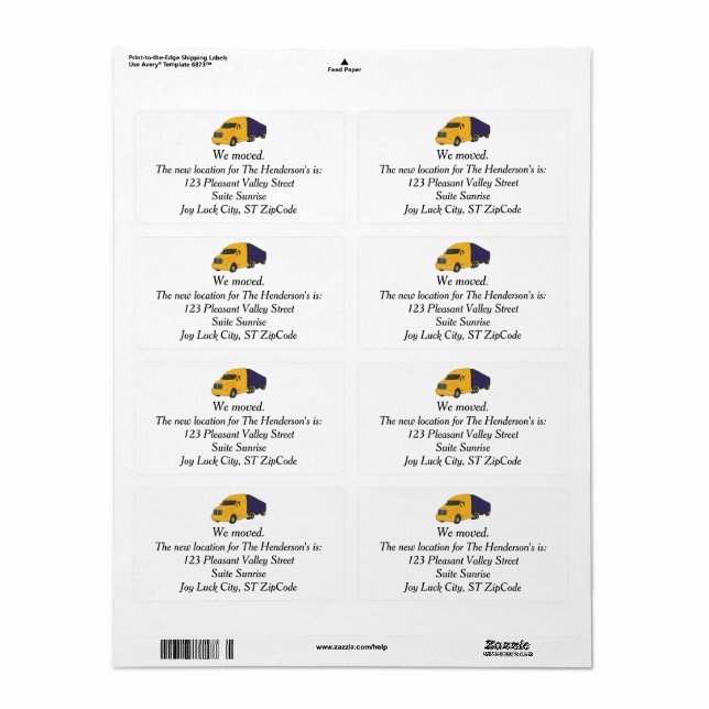 Vi flyttat, lastbil temat nya adress etiketter fraktsedel (Helt Ark)