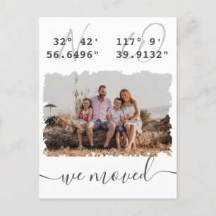 "Vi flyttat" Latitude Longitud Family Photo Flytta Vykort