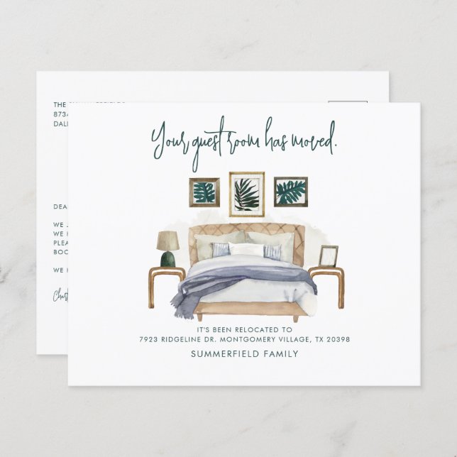 Vi Flyttat meddelande om Flytta av handskrivet skr (Fram/baksida)