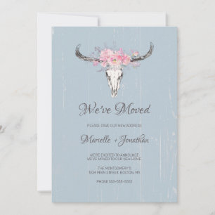 Vi Flyttat Ny adress Rustic Cow Skull-Blommigt Meddelande