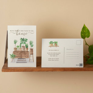 Vi Flyttat Nya adress Cute Boho Watercolor Plants Helg Vykort