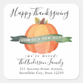 Vi Flyttat Thanksgiving Pumpkin Adress-meddelande Fyrkantigt Klistermärke