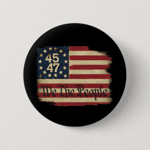 Vi Folket Trump 45 47 Distressed Vintage Flagga Knapp