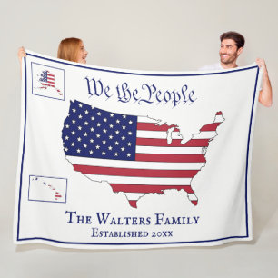 Vi Folket, USA Stjärnor & Ränder Karta, Familjenam Fleecefilt