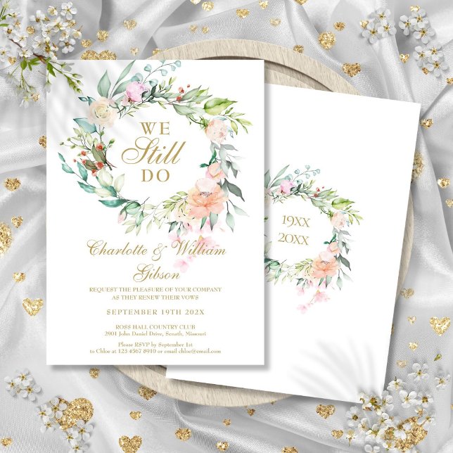 Vi Förnyar Vår Löfte Blomsterkrans Inbjudningar (We Still Do Vow Renewal Floral Garland Invitation)