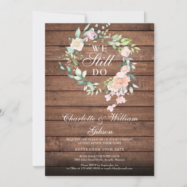 Vi Förnyar Vårt Löfte med Blommor Rustik Trä Inbjudningar (Framsida)