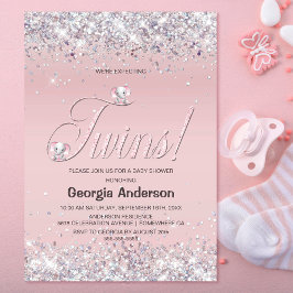 Vi förväntar oss Twillingar Rosa Elephant Glitter Inbjudningar