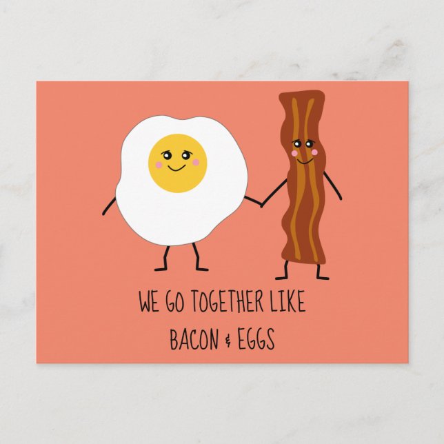 Vi går tillsammans som Bacon & Eggs Cute Kawaii Vykort (Framsida)