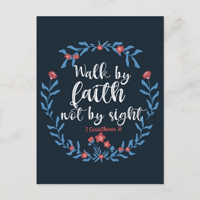 Vi går vid Faith Blommigt Bible Verse Christian Vykort (Framsida)