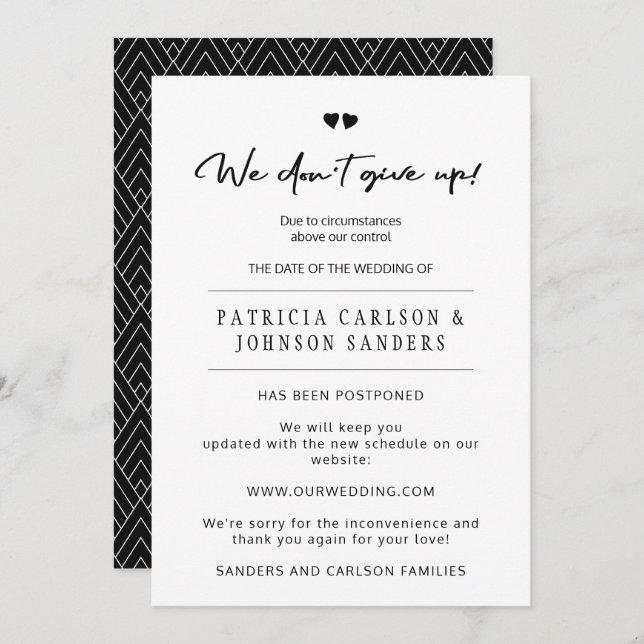 Vi ger upp inte uppskjuten bröllopsannons inbjudningar (Fram/baksida)