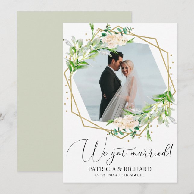 Vi Gifta Oss Greenery Eloped Annonsering Inbjudningar (Fram/baksida)