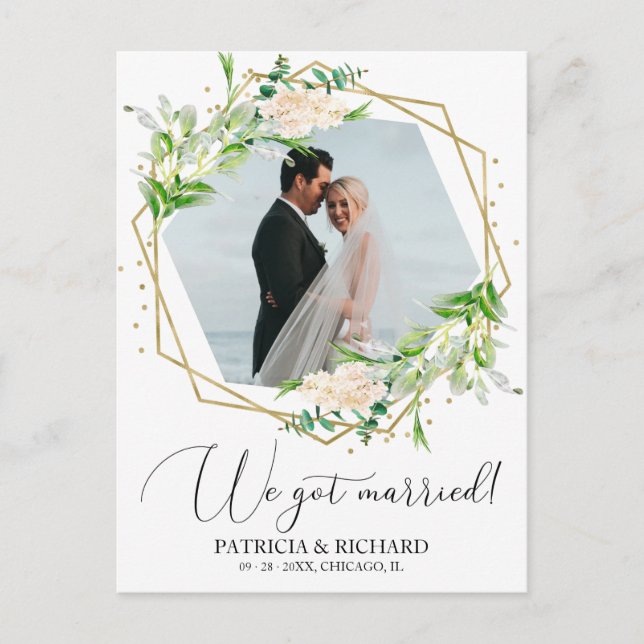 Vi Gifta Oss Greenery Eloped Annonsering Vykort (Framsida)