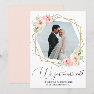 Vi Gifta Oss Rosa Blommig Elopement Kungörelse Inbjudningar