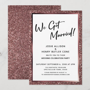 Vi Gifta Oss! Rose Gold Glitter Endast Mottagning Inbjudningar