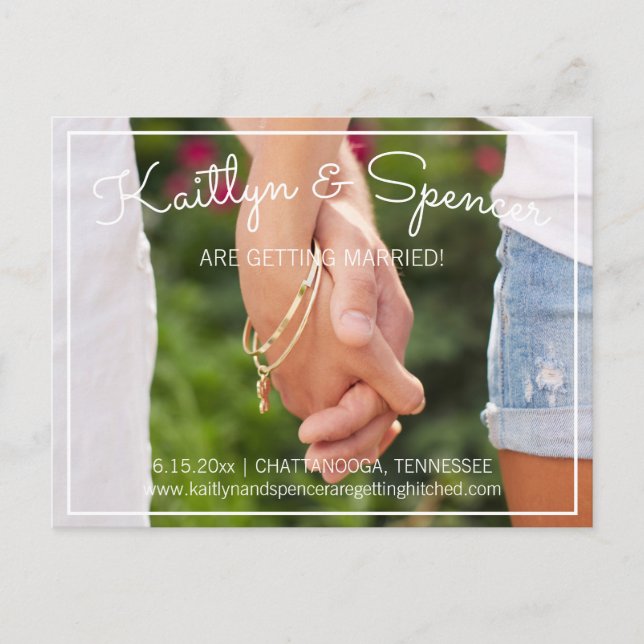 Vi gifter oss Bröllop Spara datum Foto Meddelande Vykort (Framsida)