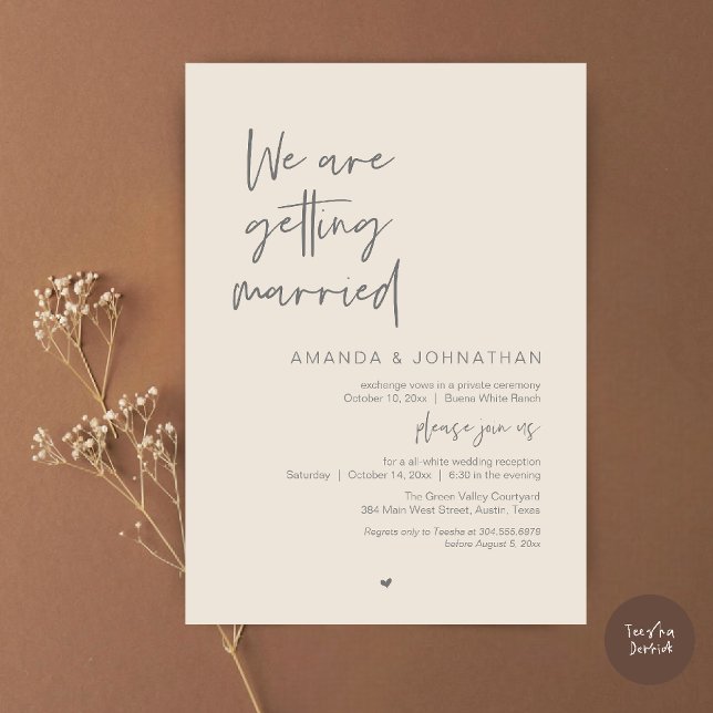 Vi gifter oss, Modern Bröllopsfirande Inbjudningar (Modern Minimal Reception, We are getting married Invitation Card in Cream and Grey)
