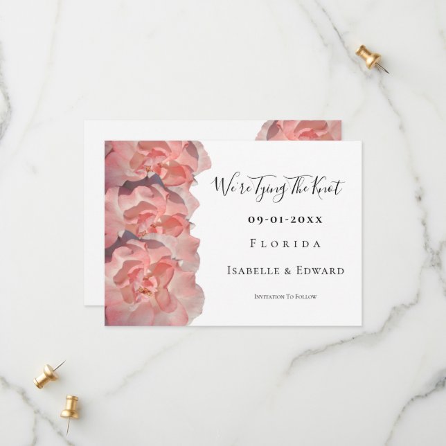 Vi Gifter sig Blommigt Coral Rosa ros Spara Datumet (Fram/Back In Situ)