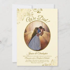 Vi gjorde det! Elfenbenskräm & Guldspets Bröllopsf Inbjudningar