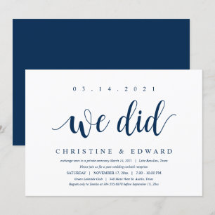 Vi gjorde det, Modern Post Wedding Elopement Inbju Inbjudningar
