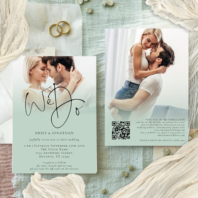 Vi gör 2 fotoövertäckningsskript QR-kodväxling Brö Inbjudningar (Front and back view)