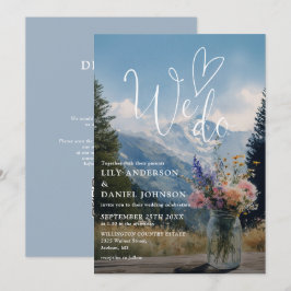 Vi Gör Berg Floral Murad Glas QR-kod Bröllop Inbjudningar