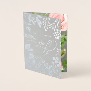 Vi gör blommigt vattenfärg och riktig folie bröllo folierat kort