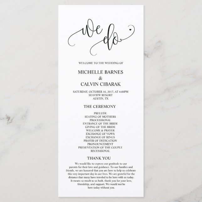 Vi gör Bröllopsprogram kort i calligraphy-tema (Framsida)