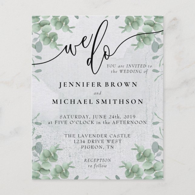 Vi gör Calligraphy Greenery Eucalyptus budget Flygblad (Framsidan)